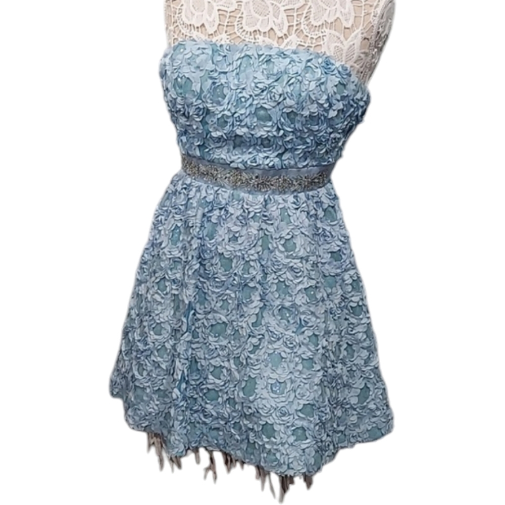 Y2k As U Wish powder blue textured sequin floral bead waist prom dress size 3